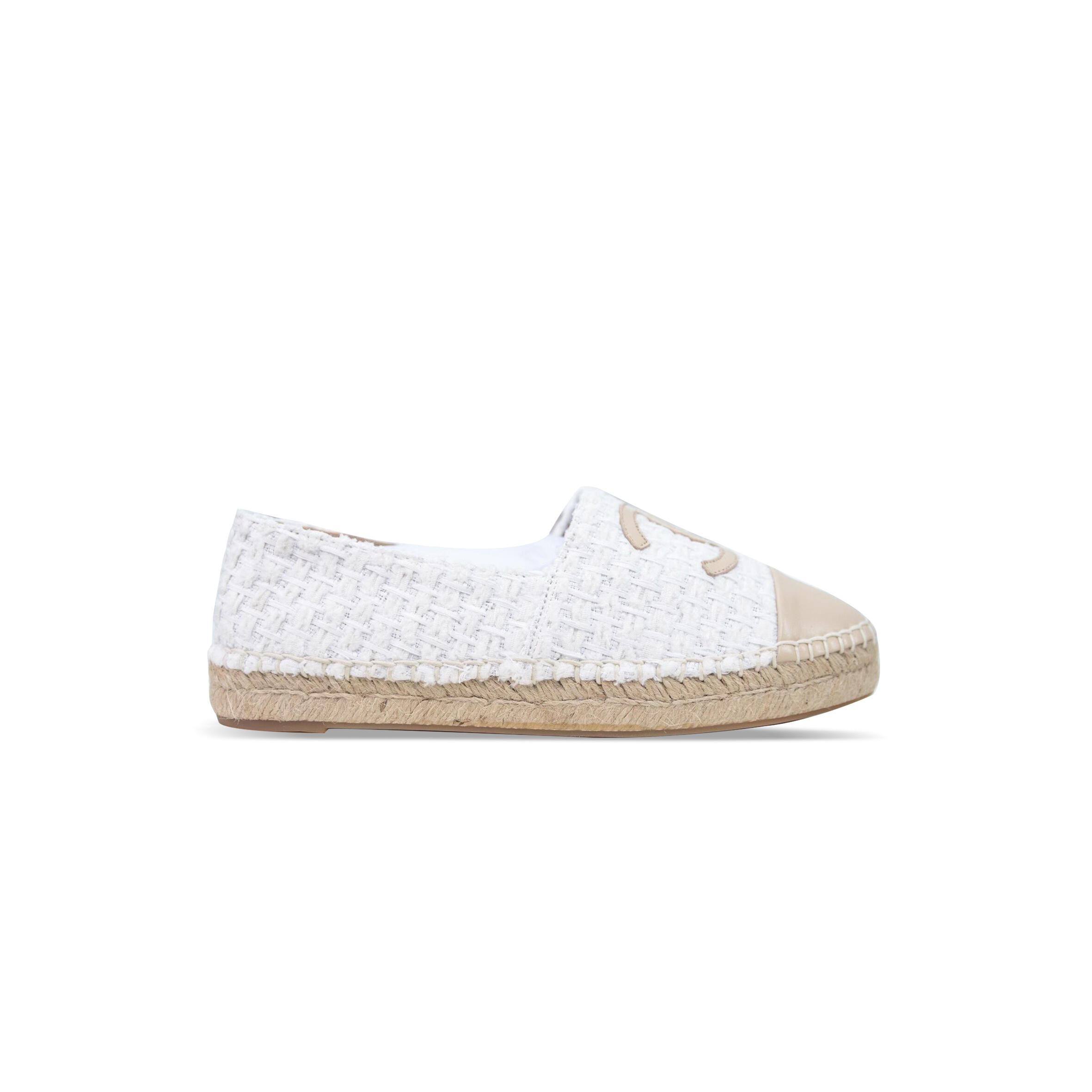 Ch*el espadrille tweed patent leather cap toe flats g29762